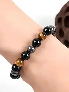 KARISHMA KREATIONS Men Tiger Eye Obsidian Hematite Elasticated Bracelet