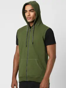 Peter England Casuals Hooded Neck Sleeveless Front-Open Sweatshirt