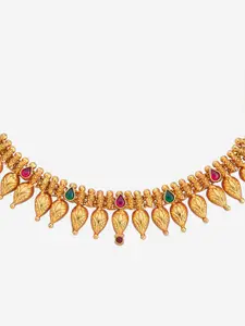 Kushal's Fashion Jewellery Embellished Bridal Silver Gold-Plated Ethnic Necklace