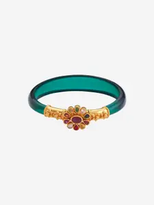 Kushal's Fashion Jewellery Gold-Plated Pure Silver Stones Studded Temple Bangle Pendant