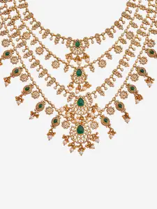 Kushal's Fashion Jewellery Embellished Bridal Silver Gold-Plated Temple Necklace