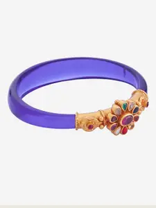 Kushal's Fashion Jewellery 92.5 Pure Silver Gold-Plated Navaratna Temple Bangle Pendant