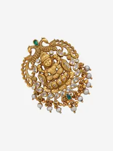 Kushal's Fashion Jewellery Embellished Bridal Gold-Plated Pure 92.5 Silver Temple Pendant