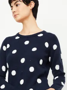 max Polka Dot Printed Round Neck Acrylic Pullover