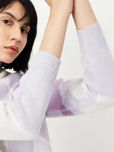 max Floral Printed Mock Collar Pure Acrylic Pullover