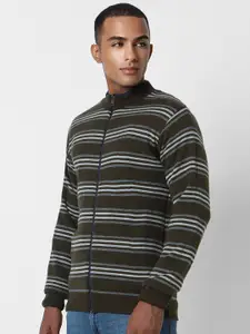 Peter England Casuals Striped Acrylic Front-Open Sweaters