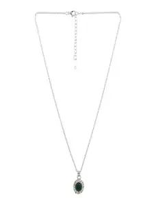 UNIVERSITY TRENDZ Silver Plated Crystal Studded Oval Shape Pendant With Chain