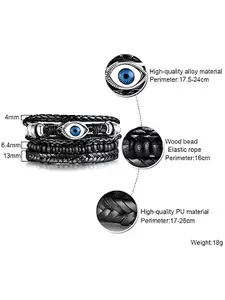 KARISHMA KREATIONS Set Of 3 Artificial Beads Evil Eye Leather Bracelets