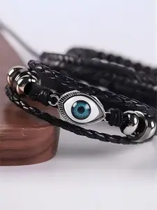 KARISHMA KREATIONS Set Of 3 Artificial Beads Evil Eye Leather Bracelets