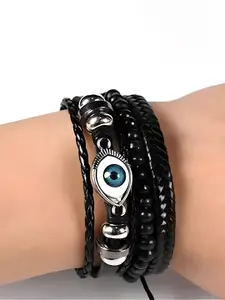 KARISHMA KREATIONS Set Of 3 Artificial Beads Evil Eye Leather Bracelets