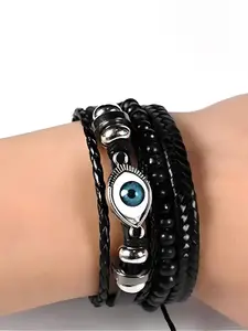 KARISHMA KREATIONS Men Set Of 3 Leather Multistrand Bracelets