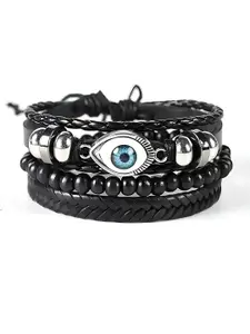 KARISHMA KREATIONS Set Of 3 Artificial Beads Evil Eye Leather Bracelets