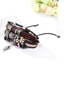 KARISHMA KREATIONS Men Leather Silver-Plated Multistrand Bracelet