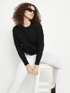 Madame Printed Round Neck Acrylic Pullover Sweater