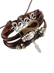 KARISHMA KREATIONS Men Leather Silver-Plated Multistrand Bracelet