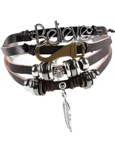 KARISHMA KREATIONS Men Leather Silver-Plated Multistrand Bracelet