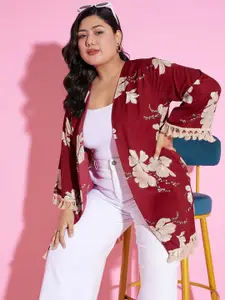 Berrylush Curve Plus Size Printed Longline Open Front Shrug