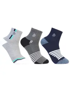 Bonjour Men Pack Of 3 Assorted Colourblocked Cotton Cushioned Ankle Length Sports Socks