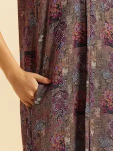 Sweet Dreams Black Ethnic Motifs Printed Square Neck Pure Cotton Maxi Nightdress