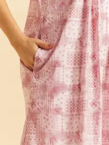 Sweet Dreams Pink Ethnic Motifs Printed Square Neck Pure Cotton Maxi Nightdress