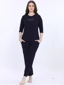 MAYSIXTY Typography Printed Round Neck Night suit