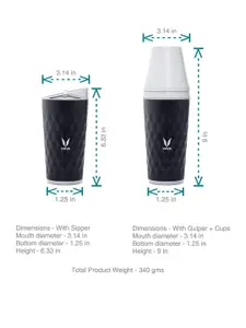 Vaya DRYNK Black Water Bottle with 2 Cups 350ml