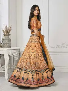 SAPTRANGI Mustard Embroidered Ready to Wear Lehenga & Blouse With Dupatta