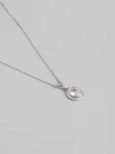 Carlton London Rhodium-Plated CZ-Studded Oval Pendant with Chain