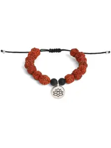 EL REGALO Men Silver-Plated Rudraksha-Beaded Wraparound Bracelet