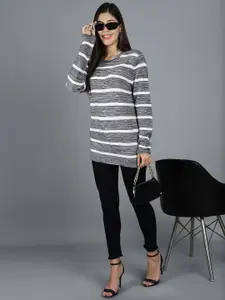 GRACIT Striped Longline Acrylic Pullover