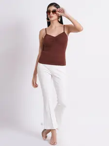 SIGHTBOMB Shoulder Strap Ruched Fitted Cotton Top