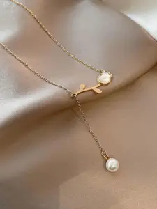 MYKI Rose Gold- Plated Cz Studded Pendant With Chain