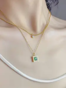 MYKI Gold-Plated CZ Studded Pendant With Chain