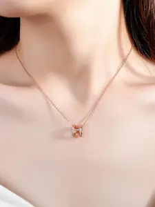 MYKI Rose Gold-Plated CZ Stone-Studded Pendant & Chain