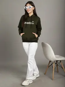 GRACIT Typography Printed Hooded Fleece Pullover