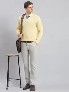 Monte Carlo Cable Knit Self Design V-Neck Pullover