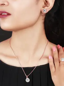 Mirana Rose Gold-Plated Cubic Zirconia Studded Necklace & Earrings With Ring