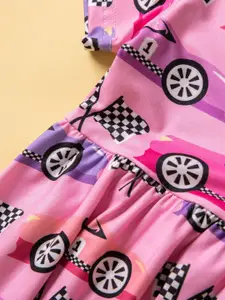 StyleCast Girls Pink & Black Graphic Printed Fit and Flare Mini Dress