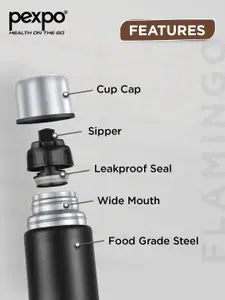 Pexpo Flamingo Black ISI Certified Thermosteel Hot & Cold Flask Water Bottle 750ml