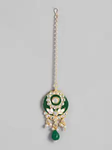 Peora Women Gold-Plated Kundan Studded Choker Necklace with Earrings and Maangtikka