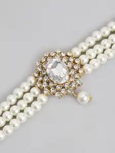 Peora Women Gold-Plated Kundan Studded & Beaded Layered Choker Necklace with Earrings