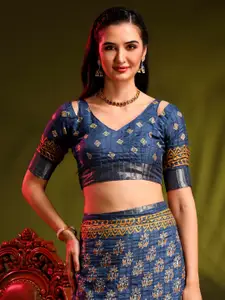 Anouk Blue Bagh Printed Zari Sungudi Saree