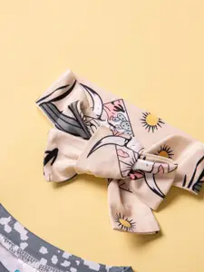 StyleCast Girls Grey & Beige Conversational Printed T-shirt With Palazzo & Head Bang