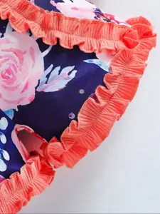 StyleCast Girls Orange Floral Printed Ruffled Top with Shorts