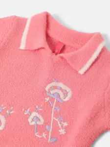 Blue Giraffe Girls Floral Printed Shirt Collar Pullover Sweater