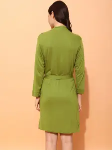 Clovia Green Open-Front Cotton Robe