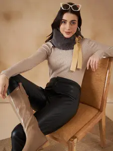 InWeave Grey Self Design Acrylic Faux Fur Scarf