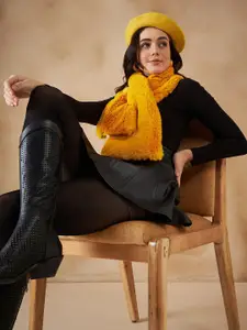 InWeave Women Yellow Self Design Acrylic Scarf
