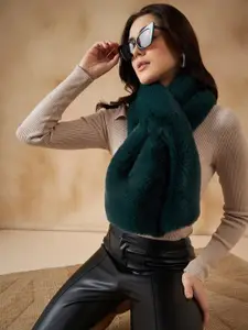 InWeave Teal Self Design Acrylic Faux Fur Scarf