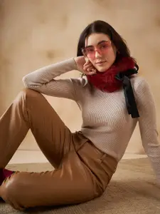 InWeave Women Rust Self Design Acrylic Scarf